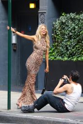 Daphne Groeneveld in a Leopard Print Dress at Photo Shoot in Manhattan’s SoHo Neighborhood 08/23/2023
