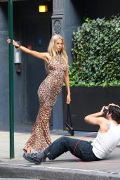 Daphne Groeneveld in a Leopard Print Dress at Photo Shoot in Manhattan’s SoHo Neighborhood 08/23/2023
