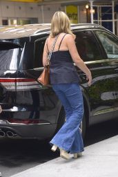Jenna Bush Hager in Flare Denim Pants and a Black Top in New York 08/14/2023