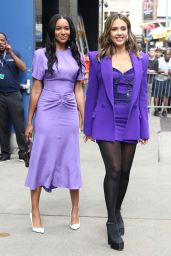 Jessica Alba and Lizzy Mathis in Purple Outfits - Leave GMA in New York 08/17/2023