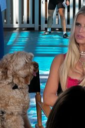 Jessica Simpson in a Colorful Dress at a Petsafe Event in Beverly Hills 08/25/2023