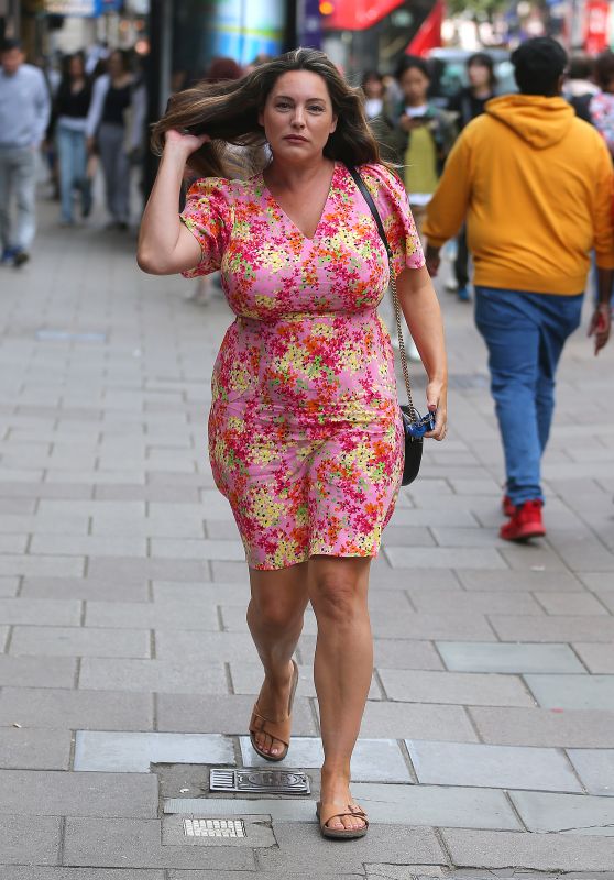 Kelly Brook in a Pink Floral Dress and Sandals in London 08/07/2023