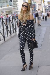 Keltie Knight in a Polka Dot Magda Butrym Outfit and Louboutin Shoes and Anine Bing Bag - New York 08/09/2023
