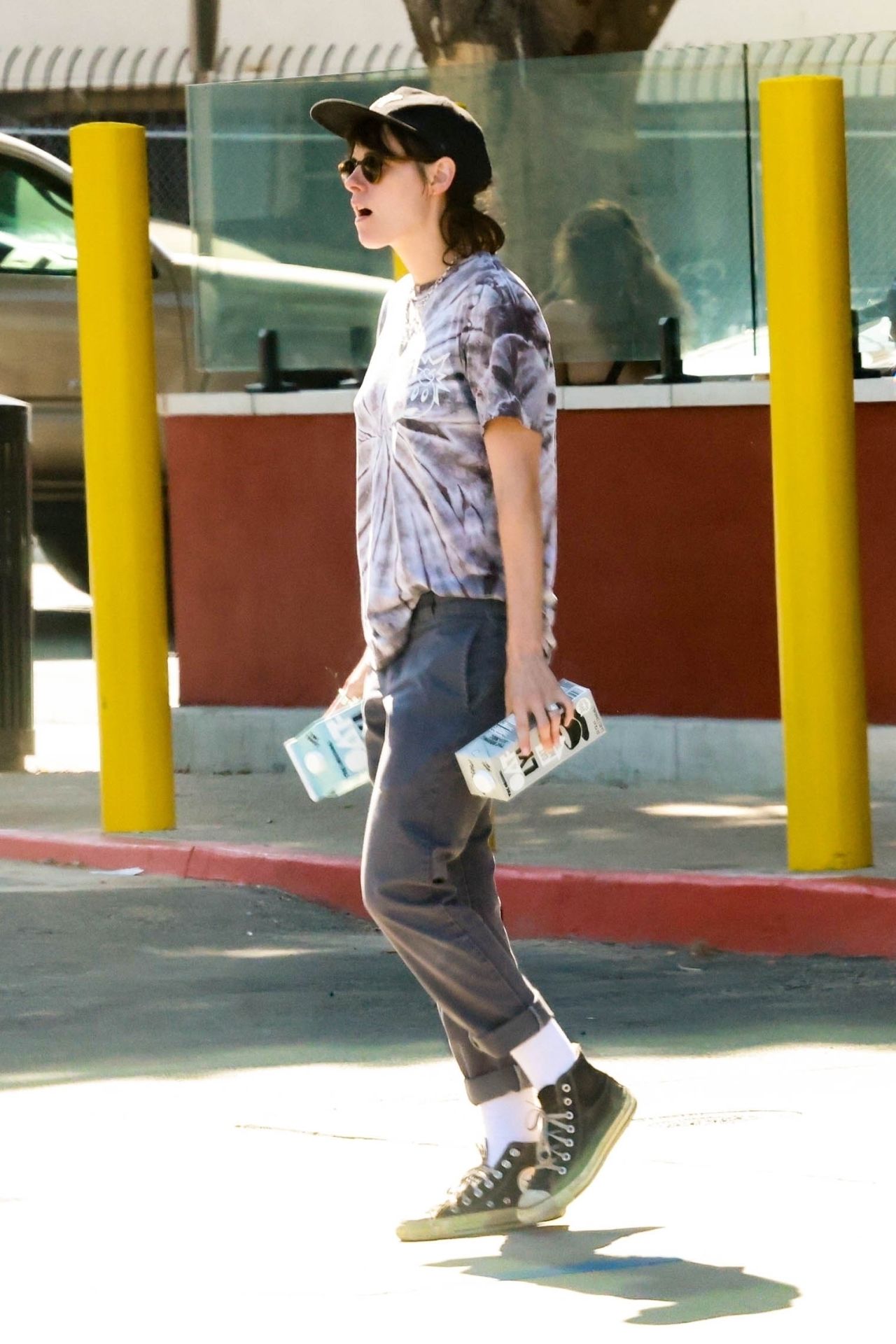 Kristen Stewart in a Tie Dye Tee and Converse Sneakers - Shopping for