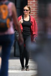 Lara Worthington Wearing a Stylish Red Coat - NYC 08/22/2023