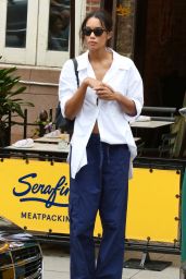 Laura Harrier in Casual Outfit in New York 08/15/2023