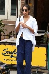 Laura Harrier in Casual Outfit in New York 08/15/2023