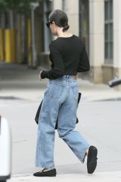 Lea Michele in Jeans a Black Top and Loafers in New York 08/15/2023