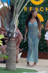 Maya Jama in a Bikini and Transparent Blue Mesh Dress Celebrates Her Birthday at Ibiza Ocean Beach Club 08/10/2023
