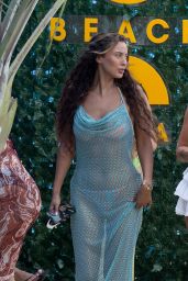 Maya Jama in a Bikini and Transparent Blue Mesh Dress Celebrates Her Birthday at Ibiza Ocean Beach Club 08/10/2023