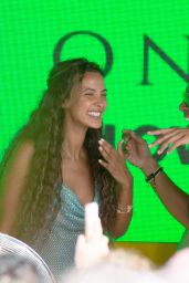 Maya Jama in a Bikini and Transparent Blue Mesh Dress Celebrates Her Birthday at Ibiza Ocean Beach Club 08/10/2023