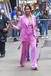 Padma Lakshmi in an All-pink Ensemble Outside GMA in New York 08/15/2023