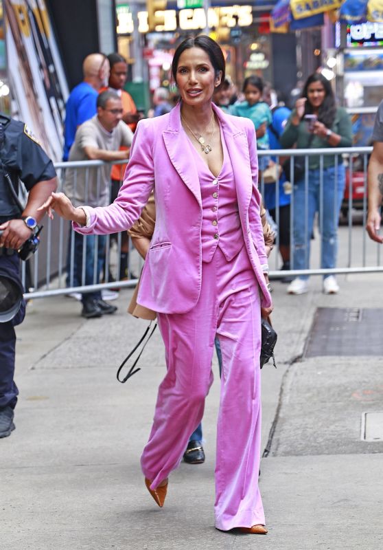 Padma Lakshmi in an All-pink Ensemble Outside GMA in New York 08/15/2023