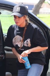 Shakira in Denim and a Black Tee at the Versace House in Miami Beach 08/23/2023