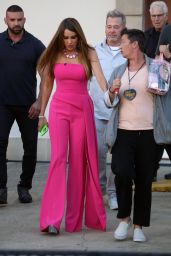 Sofia Vergara in a Strapless Pink Jumpsuit in Pasadena 08/23/2023