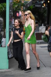 Sophie Turner in a Green Cocktail Dress in New York 08/12/2023