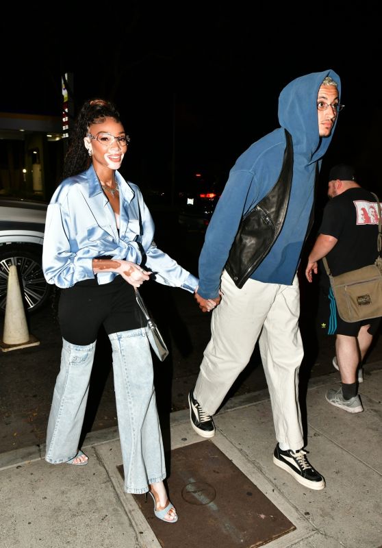Winnie Harlow and Kyle Kuzma Arriving at the Dave Chapelle Comedy Show at Delilah in West Hollywood 08/01/2023