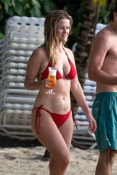 Alice Eve in a Red Bikini on the Beaches of Barbados 09/06/2023