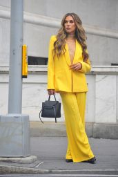Allison Holker in a Bright Uellow Alice and Olivia Suit in Manhattan 09/11/2023