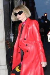 Anna Wintour in a Bright Red Leather Coat at London Fashion Week 09/17/2023