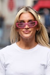 Ashley Roberts Wearing Neon Pink Trousers and T-Shirt in London 09/13/2023