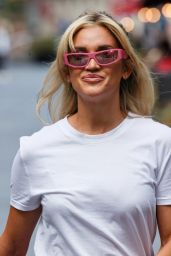 Ashley Roberts Wearing Neon Pink Trousers and T-Shirt in London 09/13/2023