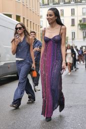 Chiara Biasi Wearing a Missoni Tank Top Dress with Paillettes Outside the Missoni Show in Milan 09/23/2023