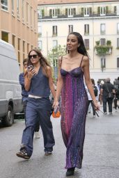 Chiara Biasi Wearing a Missoni Tank Top Dress with Paillettes Outside the Missoni Show in Milan 09/23/2023