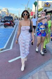 Chloe Ferry in a Lace Dress and Cowboy Boots in Ibiza 08/31/2023
