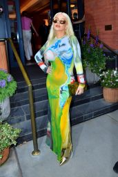 Christina Aguilera in a Multicolored Dress - Departing Hôtel Barrière Le Fouquet