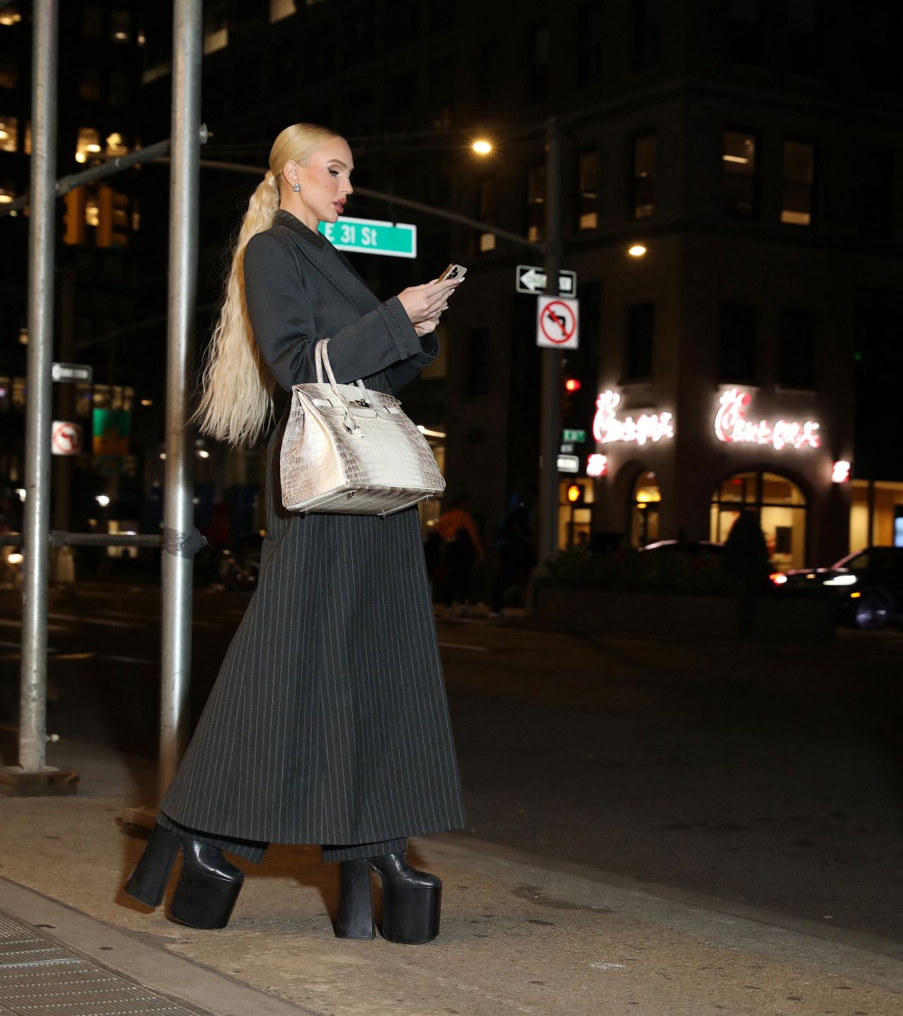 Christine Quinn in a Tight Brown Louis Vuitton Leather Skirt - NYC  02/06/2021 • CelebMafia