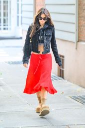 Emily Ratajkowski in a Red Skirt in New York 09/22/2023