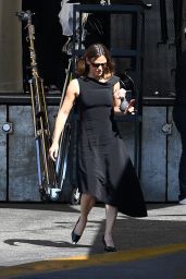 Jennifer Garner Wears a Black Cut-out Knee-length Dress with Black Heels and Black Sunglasses at Dust Studios in Hollywood 08/31/2023