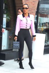 Kim Kardashian in Vintage Chanel Pink and Black Cropped Jacket With Leggings - NYC 09/28/2023