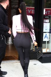 Kim Kardashian in Vintage Chanel Pink and Black Cropped Jacket With Leggings - NYC 09/28/2023