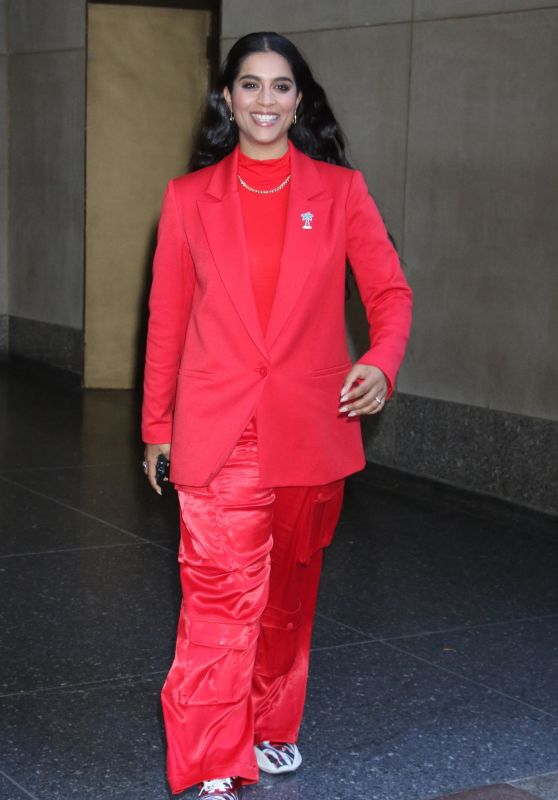 Lilly Singh in Vibrant Red Suit at NBC