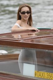 Ludovica Coscione Arrives at the Dock of the Hotel Excelsior at Lido in Venice 09/04/2023