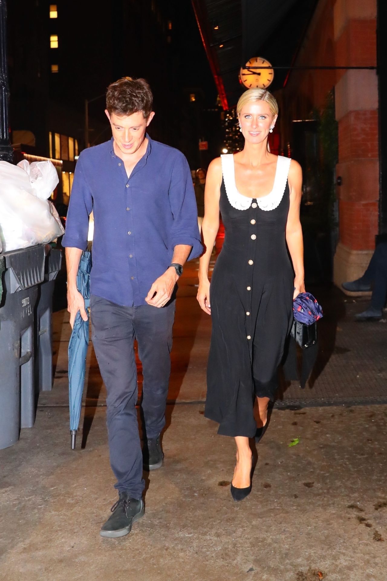 Nicky Hilton in a Dark-grey Dress and James Rothschild at Sartiano's in