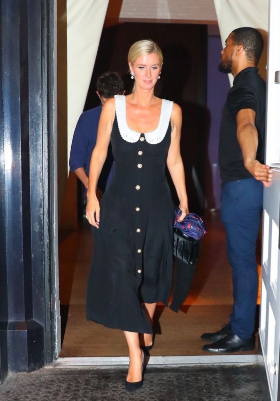 Nicky Hilton in a Dark-grey Dress and James Rothschild at Sartiano