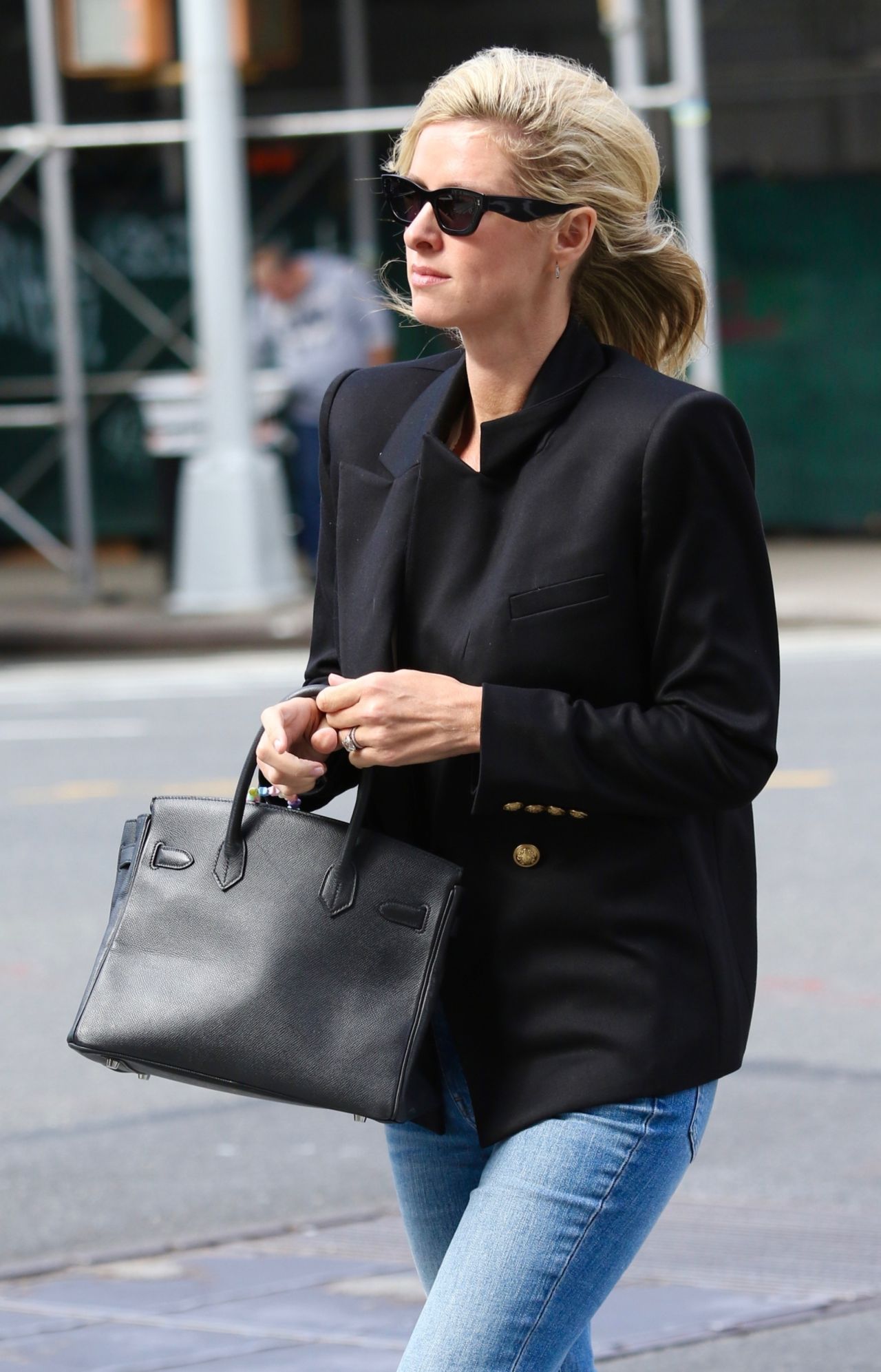 Nicky Hilton Wearing a Black Blazer, Jeans and Adidas Sneakers ...