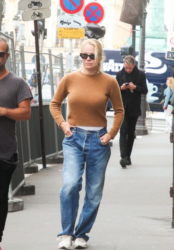 Pamela Anderson in Casual Outfit in Paris 09/28/2023