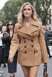 Valentina Ferragni Wears a Brown Double Breasted Coat Worn as a Short Dress Outside Tod