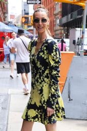 Whitney Port in an Abstract Floral Pattern Black and Yellow Dress at Lure Fishbar in New York 09/11/2023