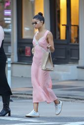 Yovanna Ventura in a Light Pink Satin Dress in New York City 09/14/2023