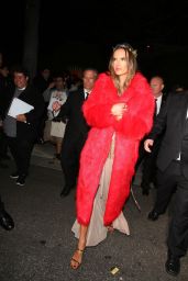 Alessandra Ambrosio in a Red Fur Coat - Leaving Casamigos Halloween Party in Los Angeles 10/28/2023