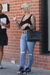 Amber Rose Wearing a Black Tank Top and a Pair of Blue Denim Jeans in West Hollywood 10/09/2023