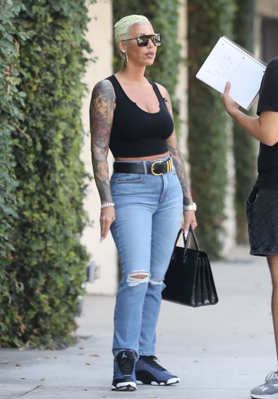 Amber Rose Wearing a Black Tank Top and a Pair of Blue Denim Jeans in West Hollywood 10/09/2023