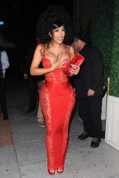 Cardi B in a Red Dress on her 31st Birthday at Delilah in West Hollywood 10/11/2023