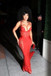 Cardi B in a Red Dress on her 31st Birthday at Delilah in West Hollywood 10/11/2023