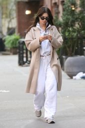 Emily Ratajkowski in White Sweats and a Trench Coat in New York 10/18/2023
